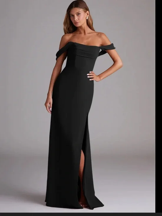 Azazie Saige A10 - Chiffon Elegant Black Strapless Evening Gown - Black - Picture 1 of 6